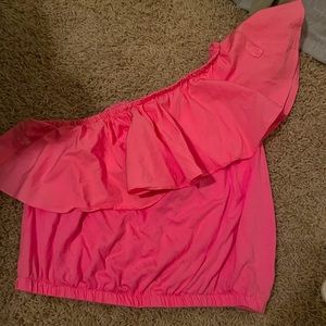 Pink one shoulder top with ruffles